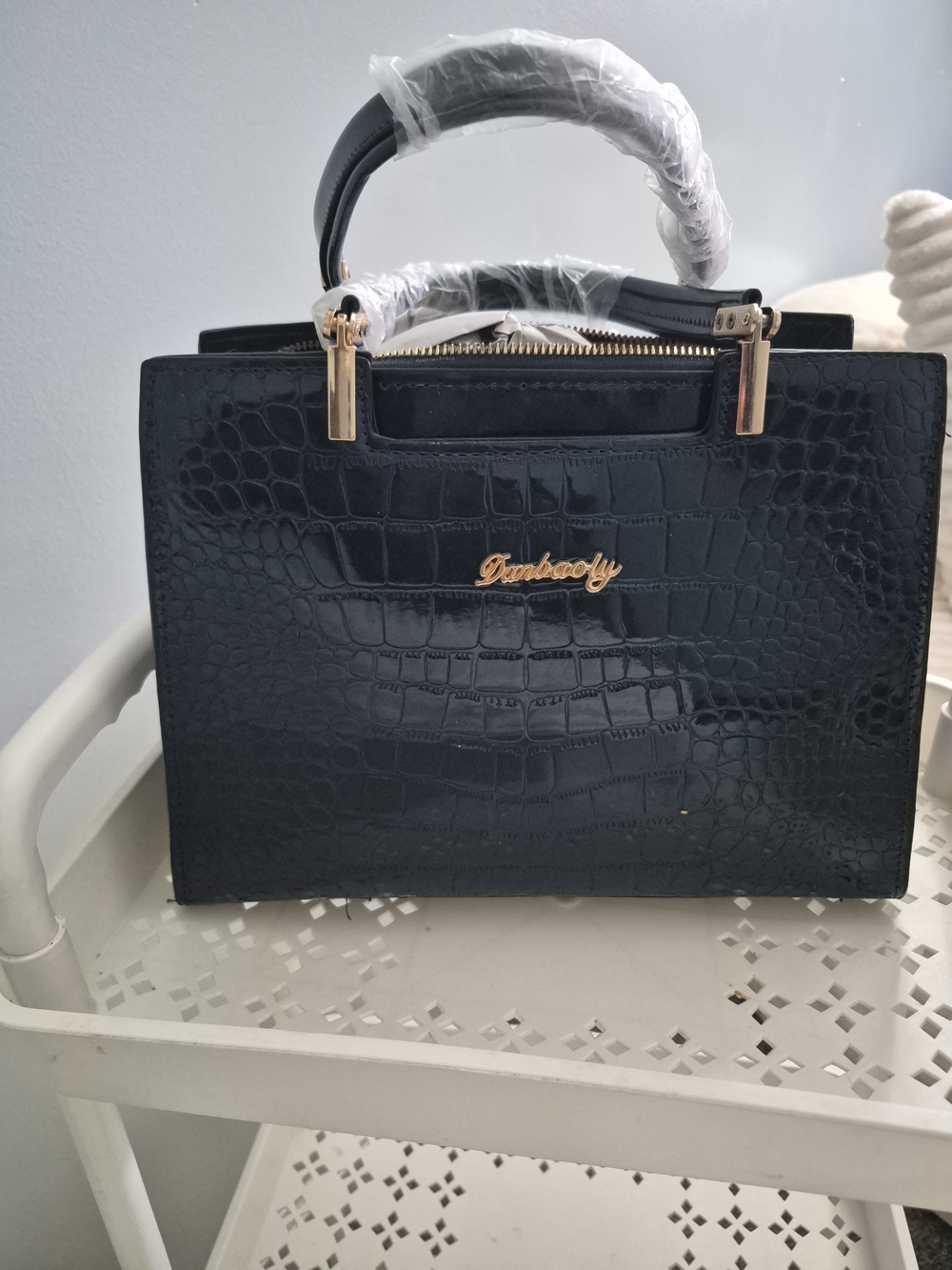 Danbaoly Black Faux Crocodile Top-Handle Satchel Purse